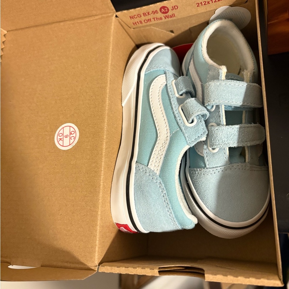 Vans Kids Light Blue Velcro Sneakers